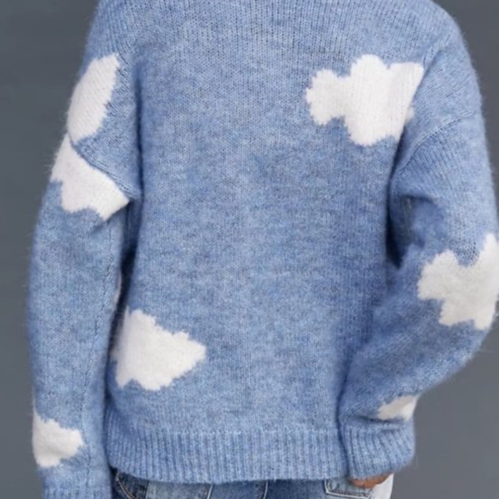 Anthropologie Little Lies Cassie Cloud Sweater Blue Gray Marled Crewneck RARE - Picture 5 of 16